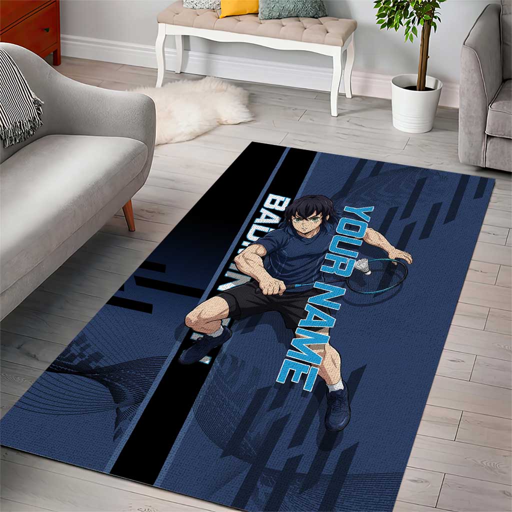 Personalized Inosuke Blue Lock Area Rug Crossover Badminton Design with Action Pose - The Mazicc