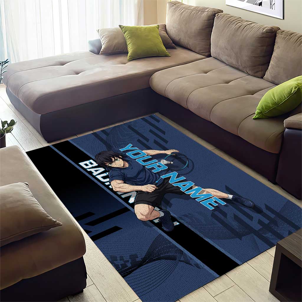 Personalized Inosuke Blue Lock Area Rug Crossover Badminton Design with Action Pose - The Mazicc