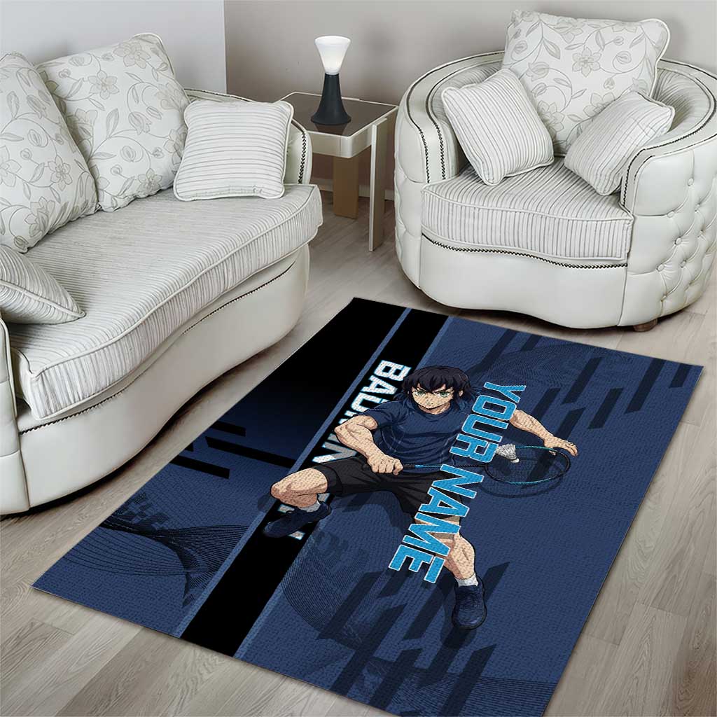 Personalized Inosuke Blue Lock Area Rug Crossover Badminton Design with Action Pose - The Mazicc