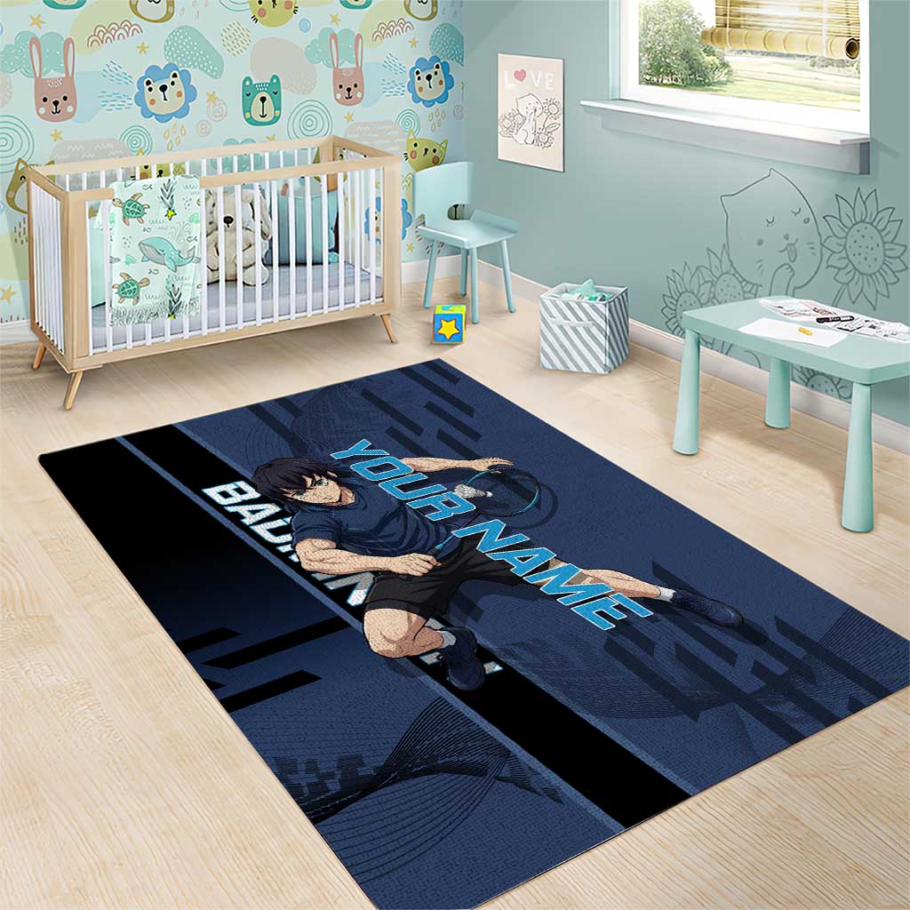 Personalized Inosuke Blue Lock Area Rug Crossover Badminton Design with Action Pose - The Mazicc
