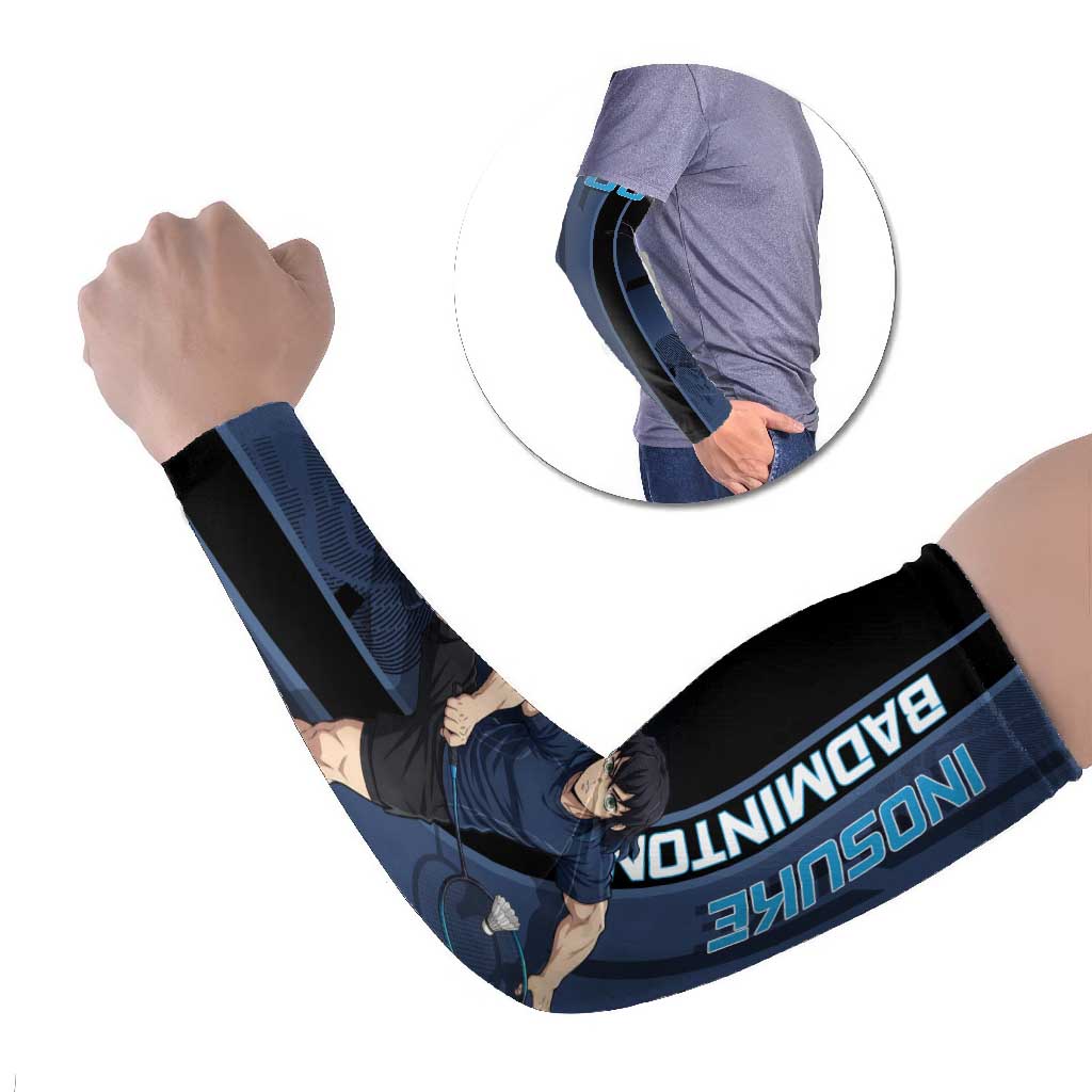 Personalized Inosuke Blue Lock Arm Sleeves Crossover Badminton Design with Action Pose - The Mazicc