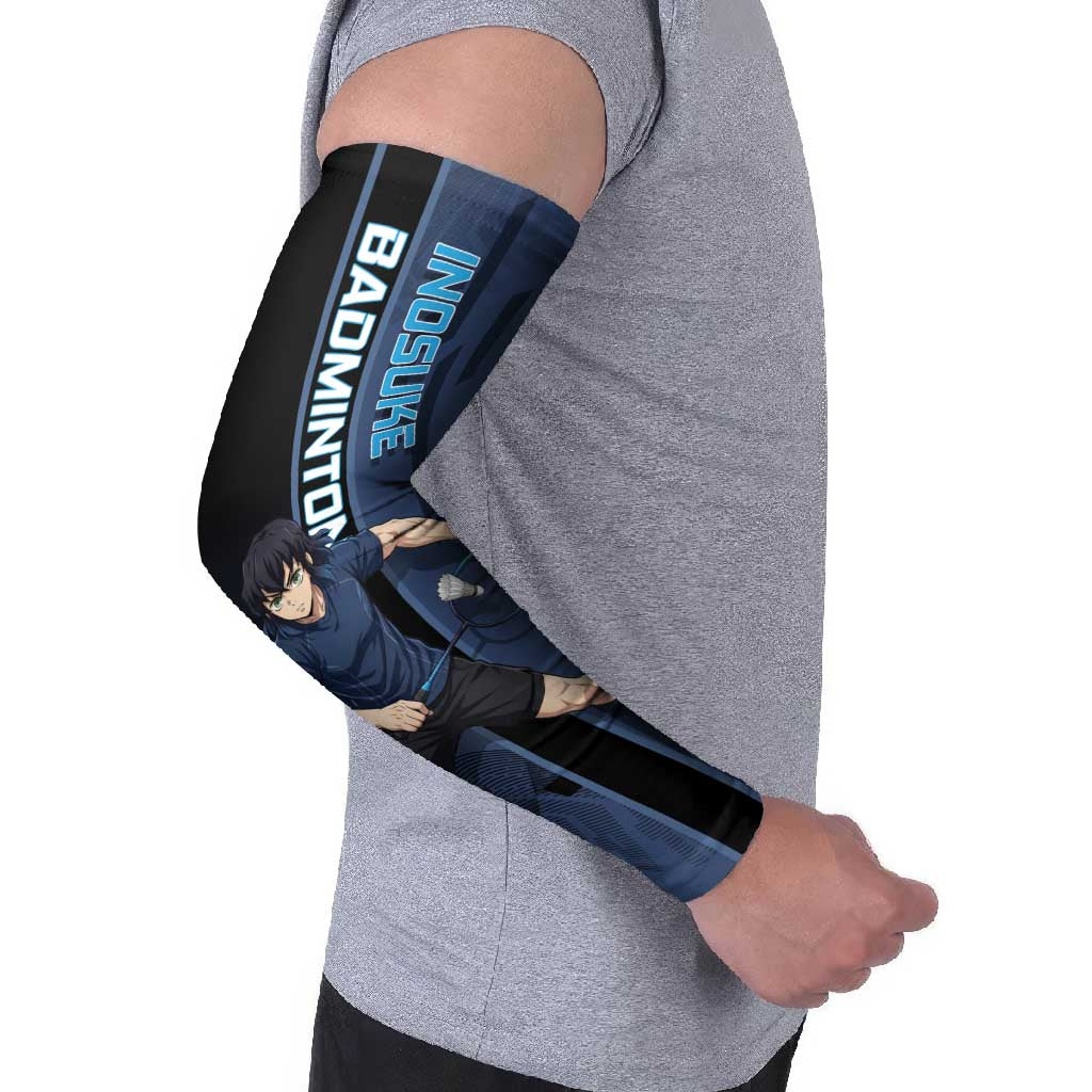 Personalized Inosuke Blue Lock Arm Sleeves Crossover Badminton Design with Action Pose - The Mazicc