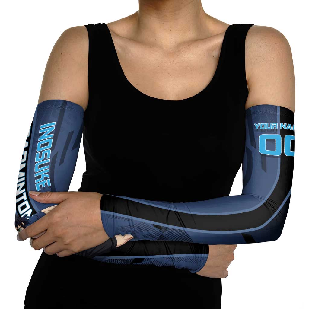Personalized Inosuke Blue Lock Arm Sleeves Crossover Badminton Design with Action Pose - The Mazicc