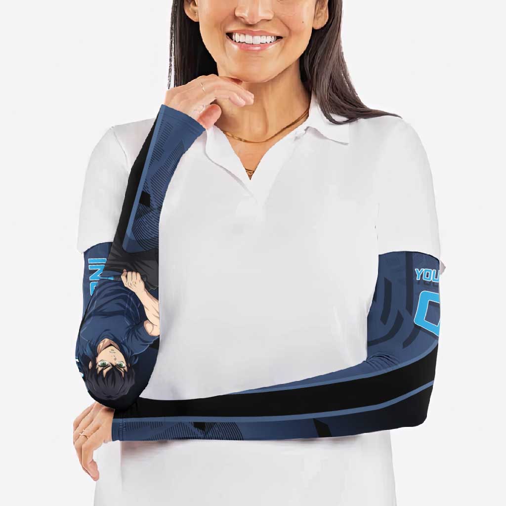 Personalized Inosuke Blue Lock Arm Sleeves Crossover Badminton Design with Action Pose - The Mazicc