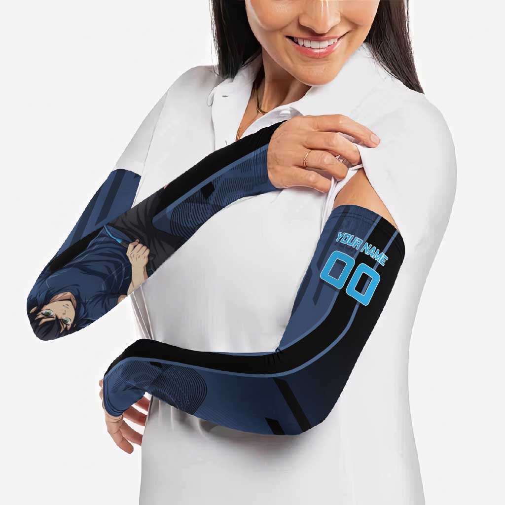 Personalized Inosuke Blue Lock Arm Sleeves Crossover Badminton Design with Action Pose - The Mazicc