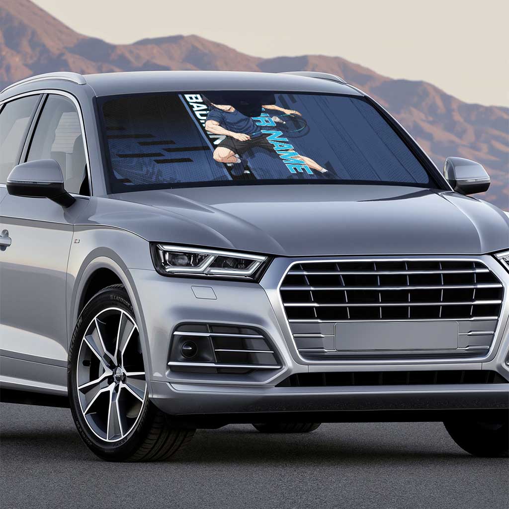 Personalized Inosuke Blue Lock Auto Sun Shade Crossover Badminton Design with Action Pose - The Mazicc