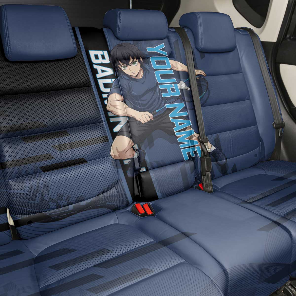 Personalized Inosuke Blue Lock Back Car Seat Cover Crossover Badminton Design with Action Pose - The Mazicc