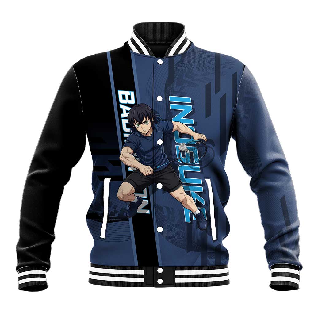 Personalized Inosuke Blue Lock Baseball Jacket Crossover Badminton Design with Action Pose - The Mazicc