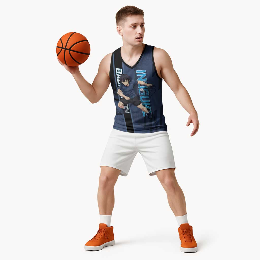 Personalized Inosuke Blue Lock Basketball Jersey Crossover Badminton Design with Action Pose - The Mazicc