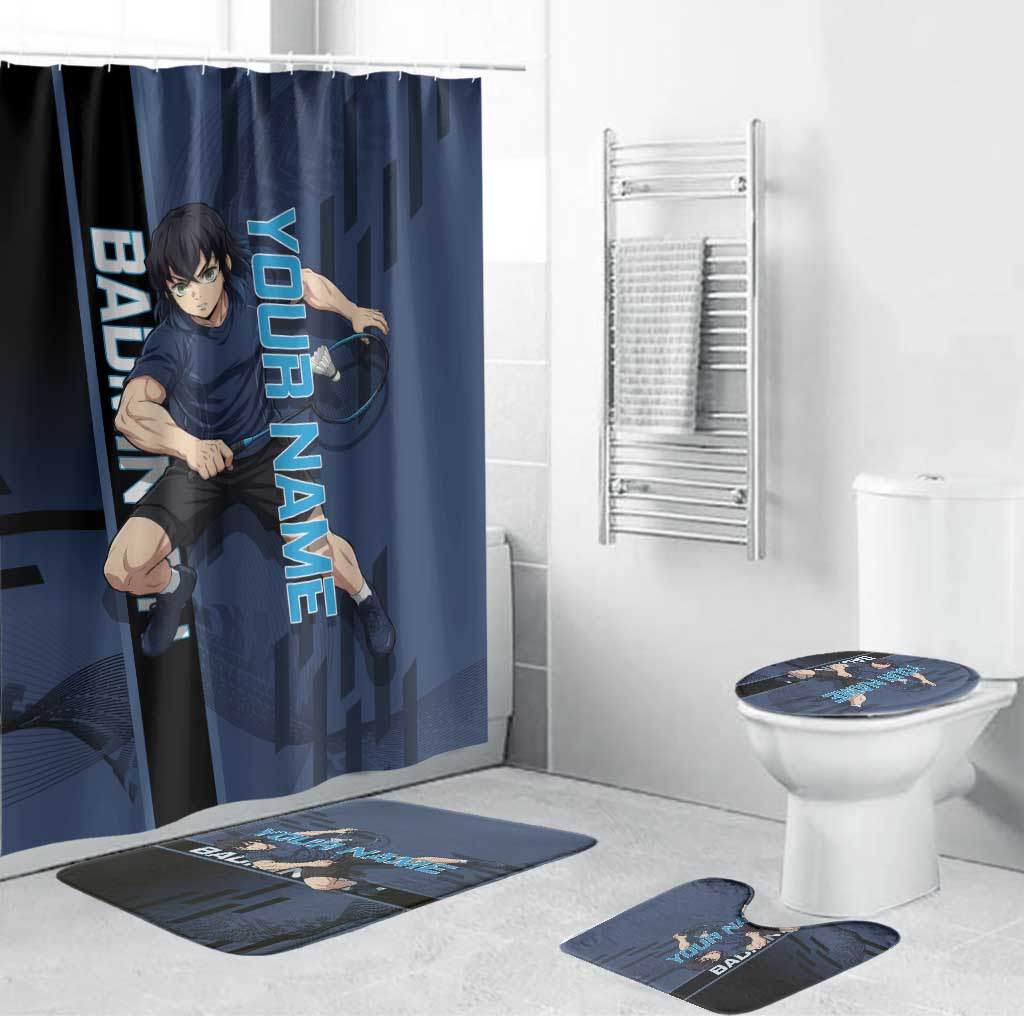 Personalized Inosuke Blue Lock Bathroom Set Crossover Badminton Design with Action Pose - The Mazicc