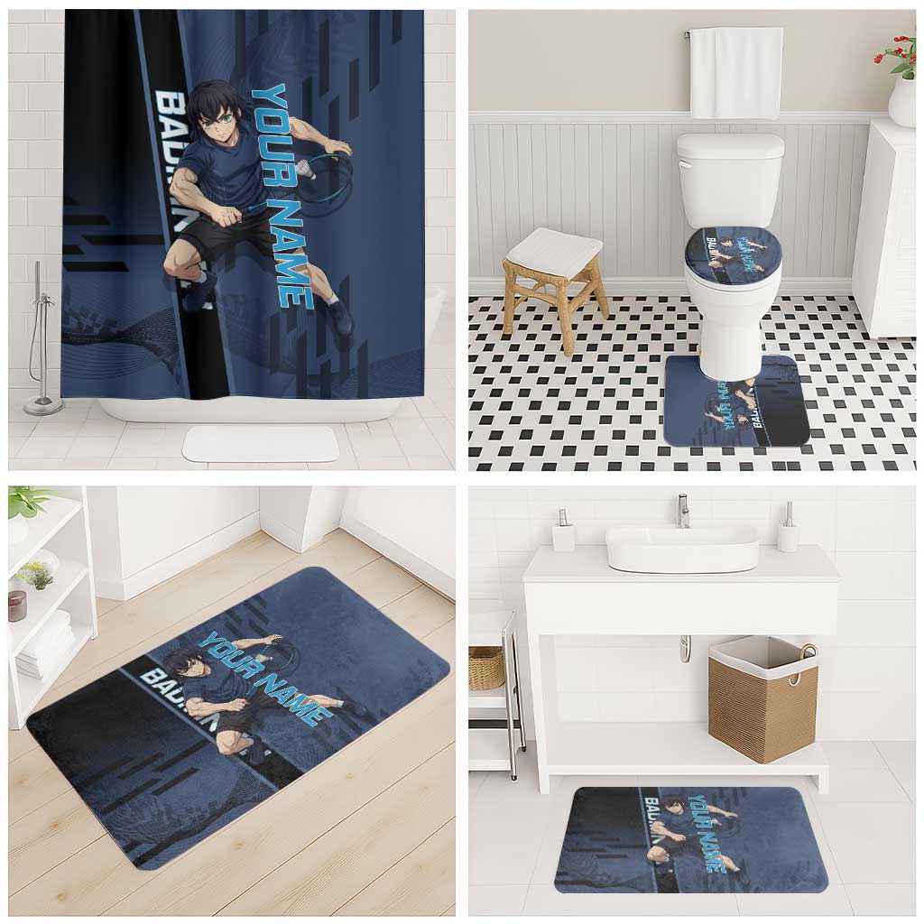 Personalized Inosuke Blue Lock Bathroom Set Crossover Badminton Design with Action Pose - The Mazicc