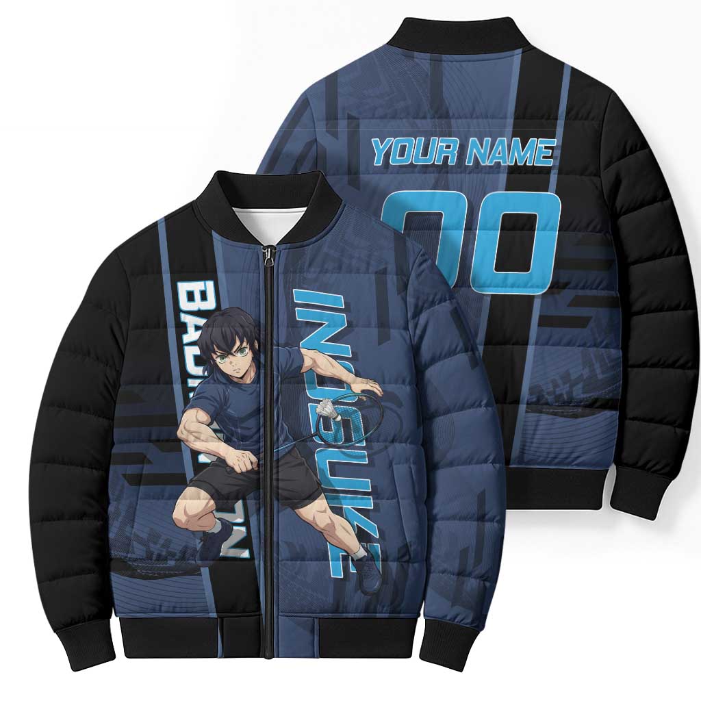 Personalized Inosuke Blue Lock Bomber Puffer Jacket Crossover Badminton Design with Action Pose - The Mazicc