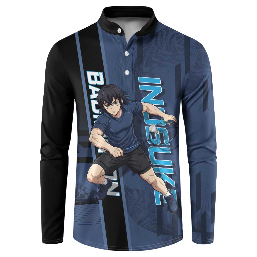Personalized Inosuke Blue Lock Button Sweatshirt Crossover Badminton Design with Action Pose - The Mazicc
