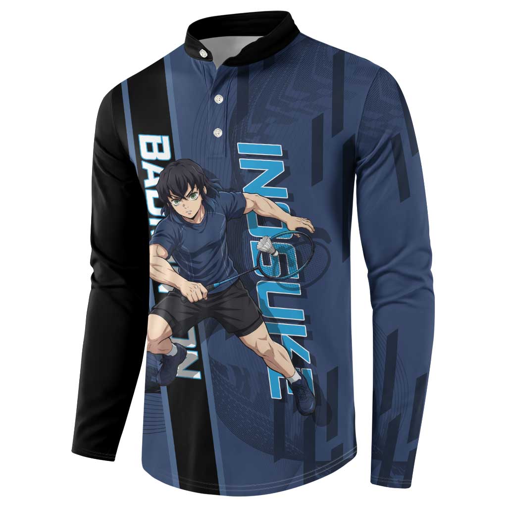 Personalized Inosuke Blue Lock Button Sweatshirt Crossover Badminton Design with Action Pose - The Mazicc