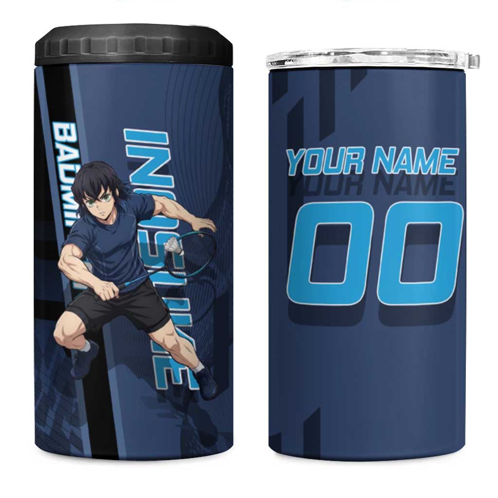 Personalized Inosuke Blue Lock 4 in 1 Can Cooler Tumbler Crossover Badminton Design with Action Pose - The Mazicc