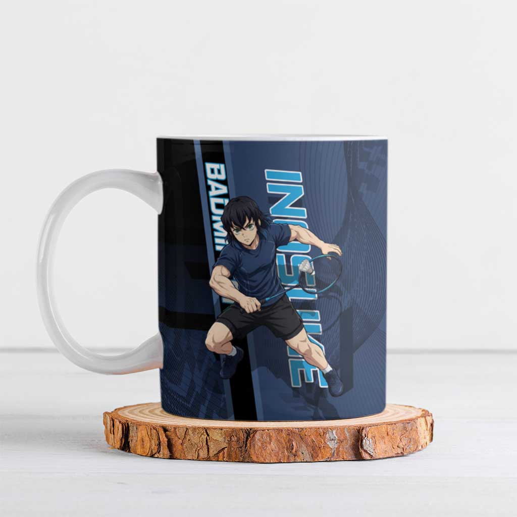 Personalized Inosuke Blue Lock Ceramic Mug Crossover Badminton Design with Action Pose - The Mazicc