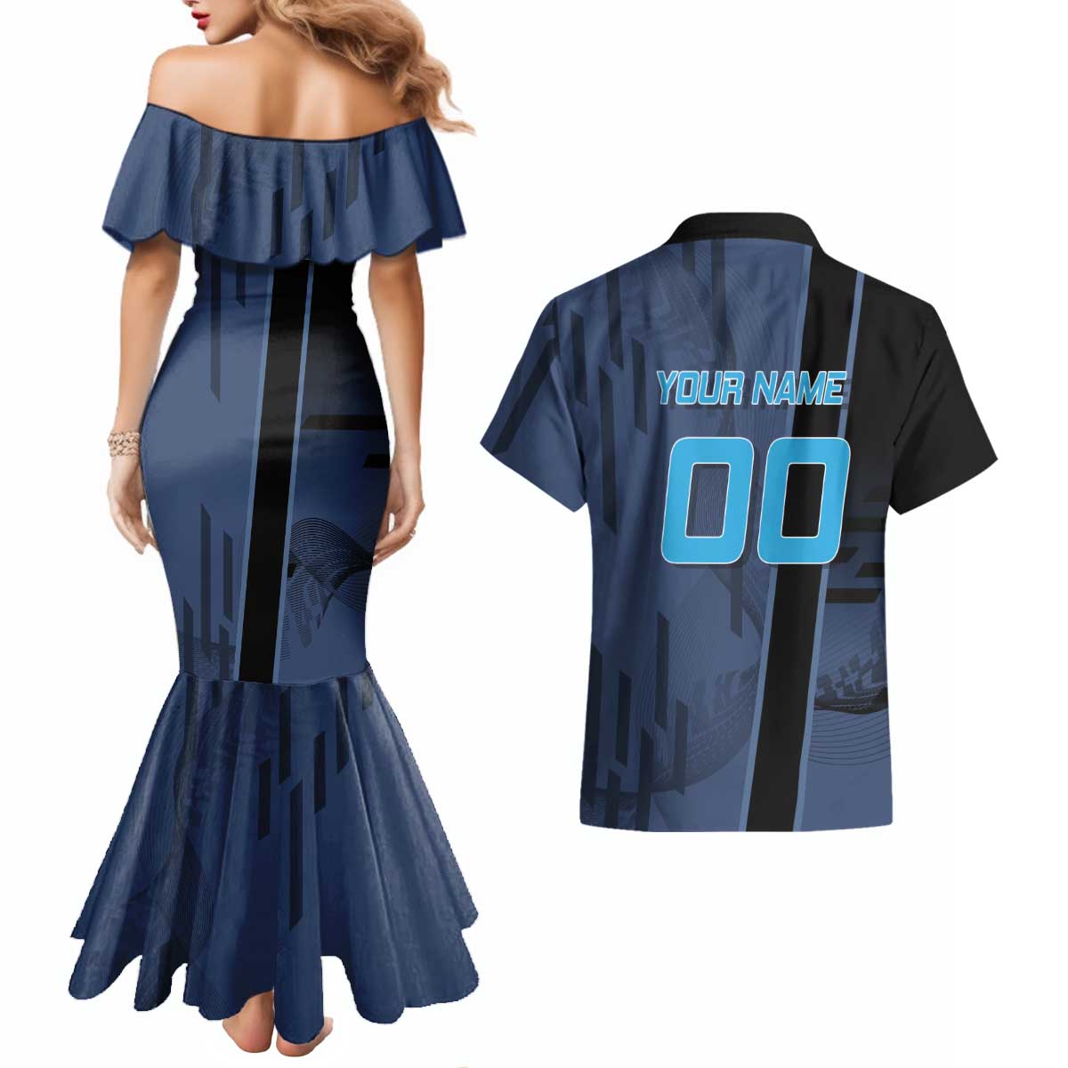 Personalized Inosuke Blue Lock Couples Matching Mermaid Dress and Hawaiian Shirt Crossover Badminton Design with Action Pose - The Mazicc