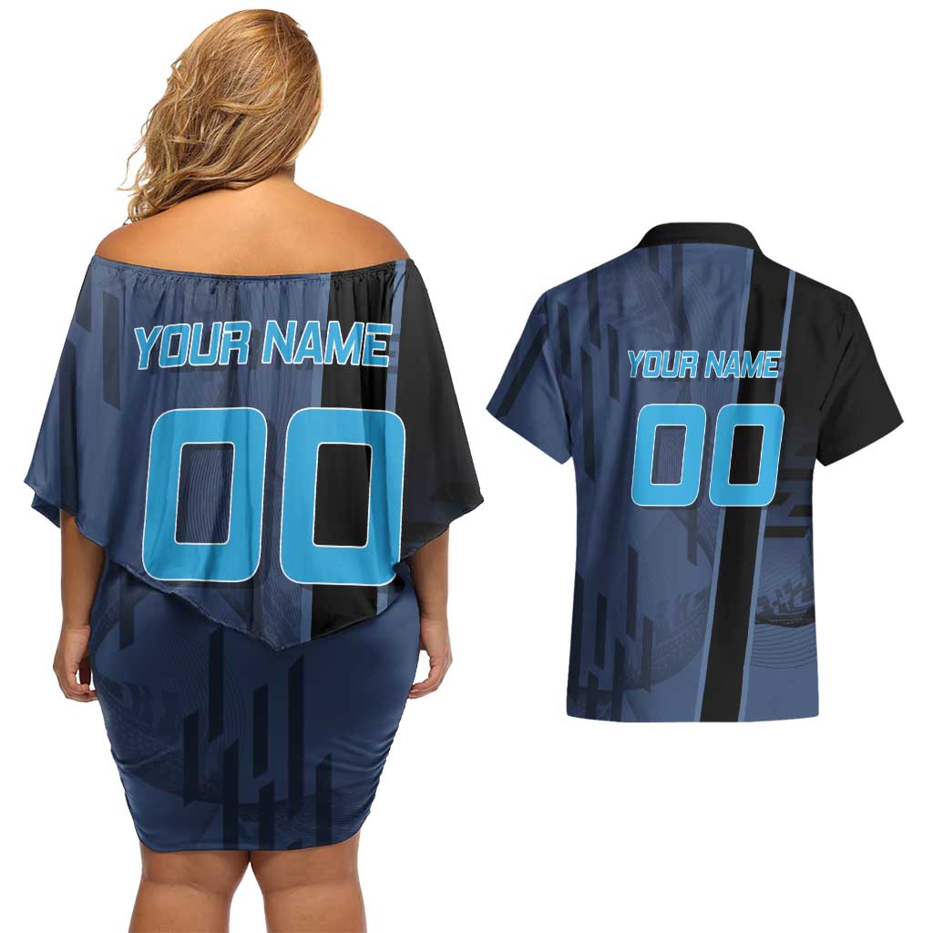Personalized Inosuke Blue Lock Couples Matching Off Shoulder Short Dress and Hawaiian Shirt Crossover Badminton Design with Action Pose - The Mazicc