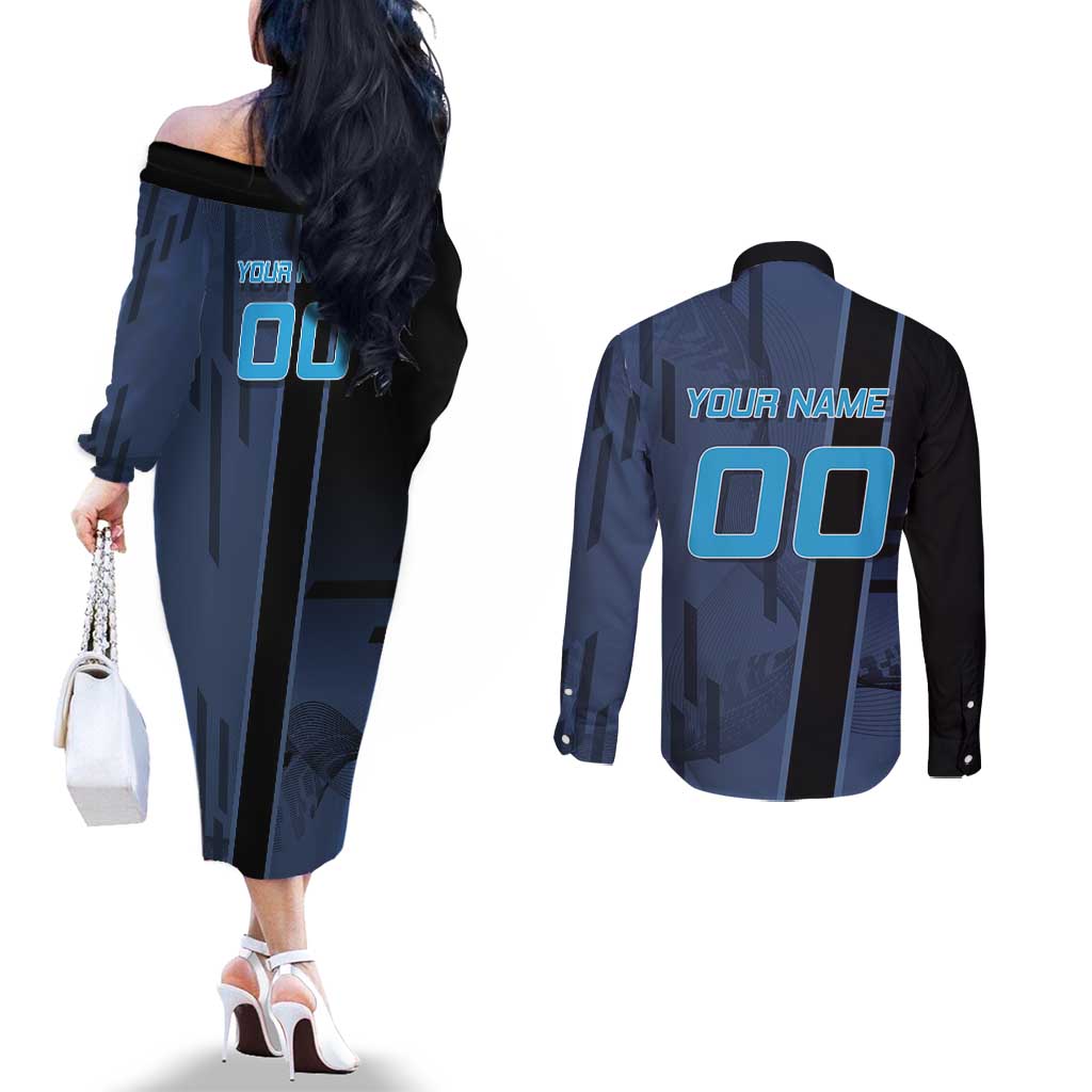 Personalized Inosuke Blue Lock Couples Matching Off The Shoulder Long Sleeve Dress and Long Sleeve Button Shirt Crossover Badminton Design with Action Pose - The Mazicc