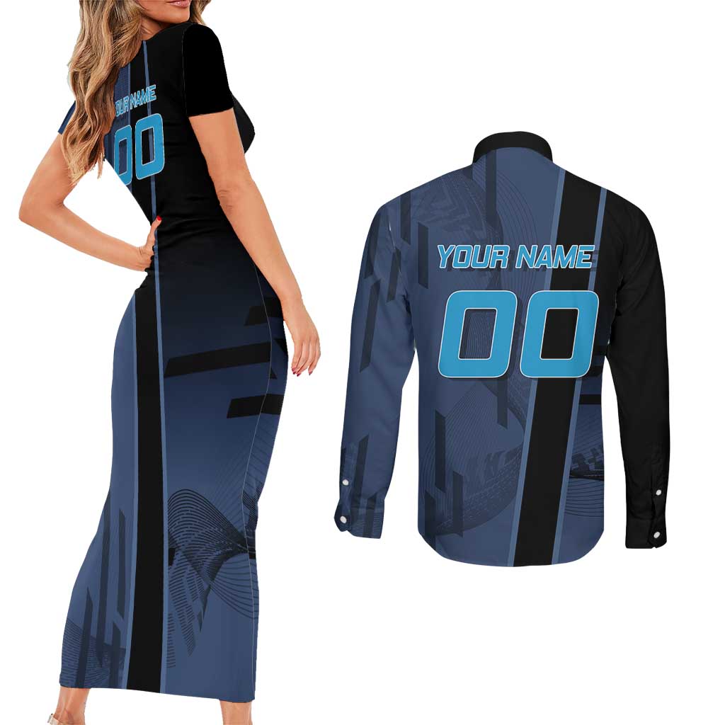 Personalized Inosuke Blue Lock Couples Matching Short Sleeve Bodycon Dress and Long Sleeve Button Shirt Crossover Badminton Design with Action Pose - The Mazicc