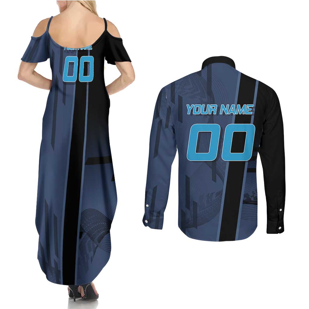 Personalized Inosuke Blue Lock Couples Matching Summer Maxi Dress and Long Sleeve Button Shirt Crossover Badminton Design with Action Pose - The Mazicc