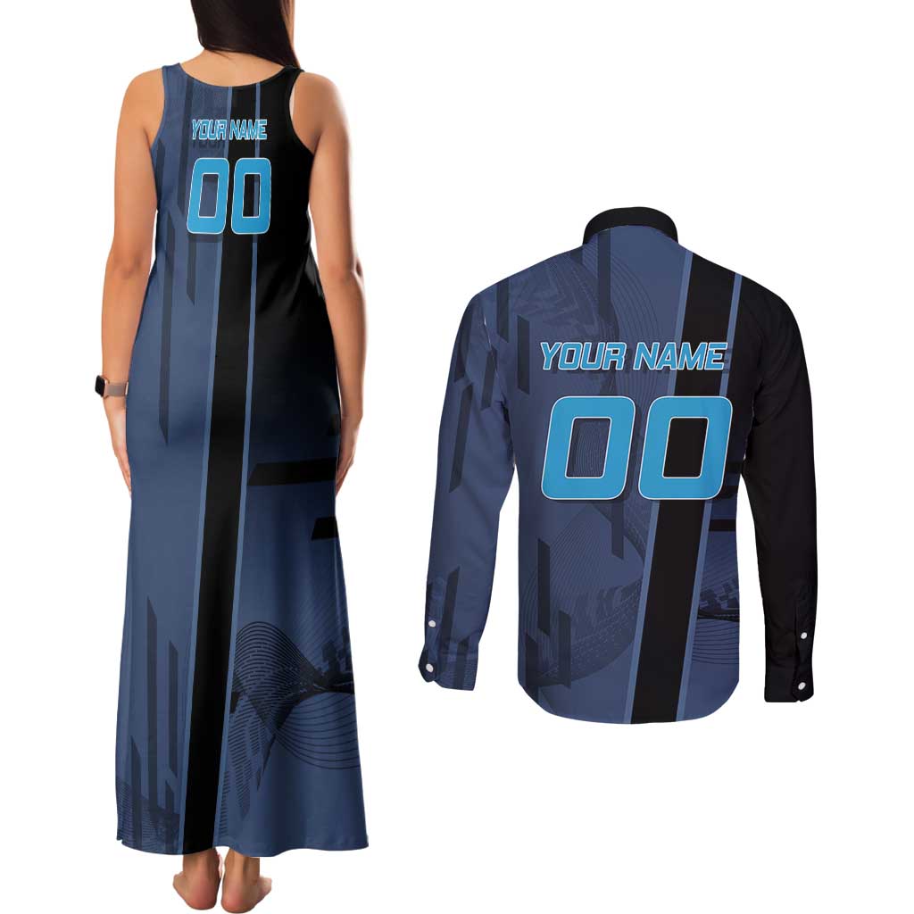 Personalized Inosuke Blue Lock Couples Matching Tank Maxi Dress and Long Sleeve Button Shirt Crossover Badminton Design with Action Pose - The Mazicc