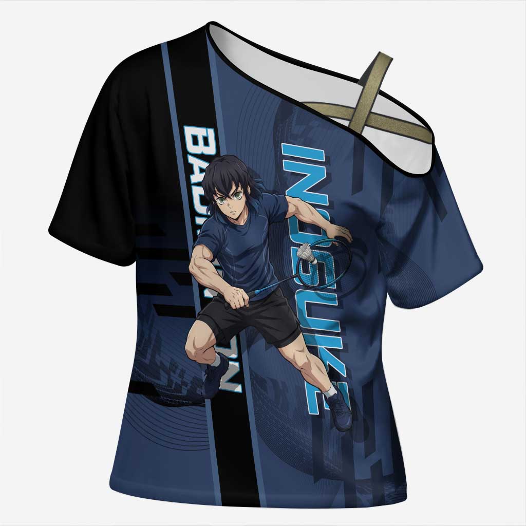 Personalized Inosuke Blue Lock Cross Shoulder Shirt Crossover Badminton Design with Action Pose - The Mazicc