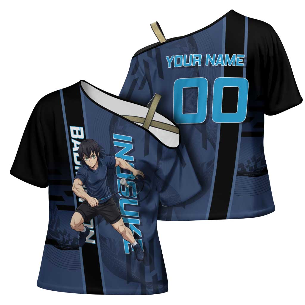 Personalized Inosuke Blue Lock Cross Shoulder Shirt Crossover Badminton Design with Action Pose - The Mazicc