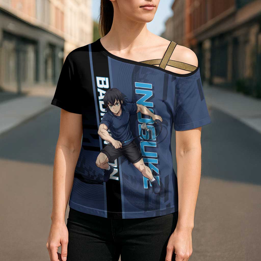 Personalized Inosuke Blue Lock Cross Shoulder Shirt Crossover Badminton Design with Action Pose - The Mazicc
