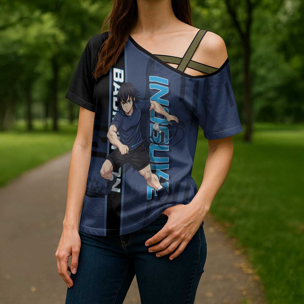 Personalized Inosuke Blue Lock Cross Shoulder Shirt Crossover Badminton Design with Action Pose - The Mazicc
