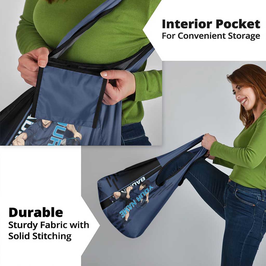 Personalized Inosuke Blue Lock Grocery Bag Crossover Badminton Design with Action Pose - The Mazicc