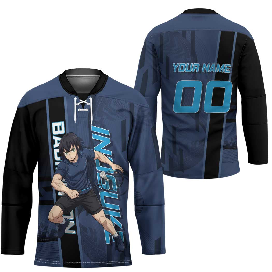 Personalized Inosuke Blue Lock Hockey Jersey Crossover Badminton Design with Action Pose - The Mazicc