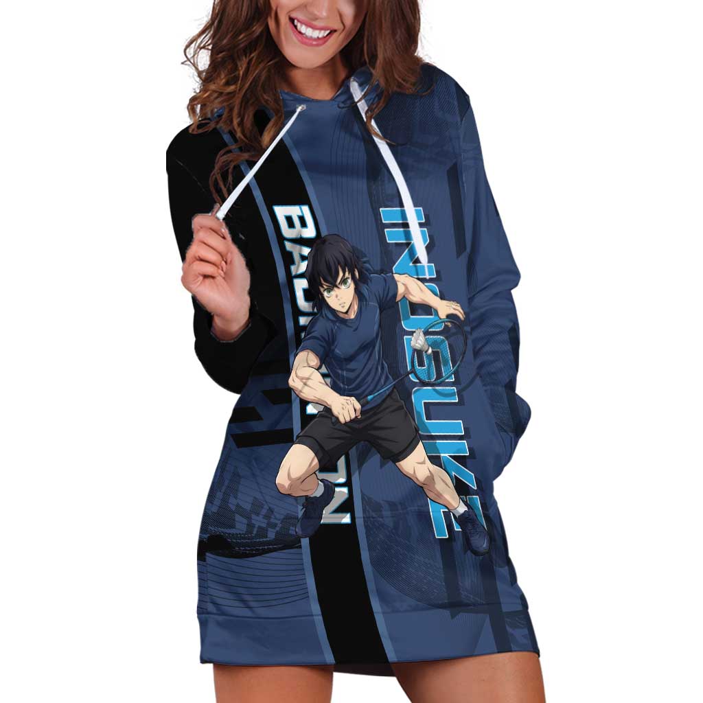 Personalized Inosuke Blue Lock Hoodie Dress Crossover Badminton Design with Action Pose - The Mazicc