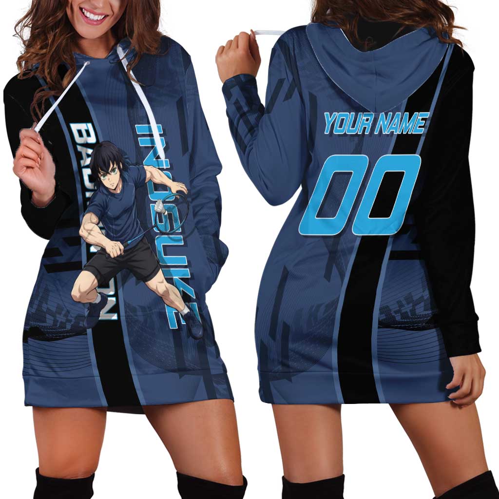 Personalized Inosuke Blue Lock Hoodie Dress Crossover Badminton Design with Action Pose - The Mazicc