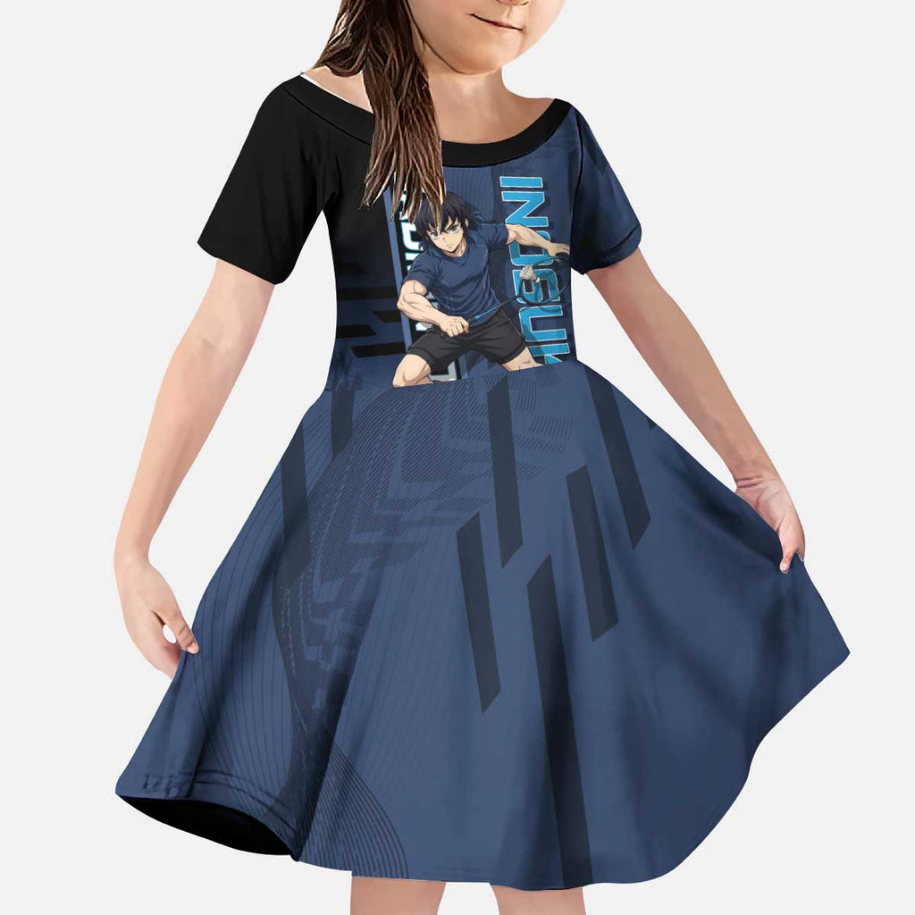 Personalized Inosuke Blue Lock Kid Short Sleeve Dress Crossover Badminton Design with Action Pose - The Mazicc