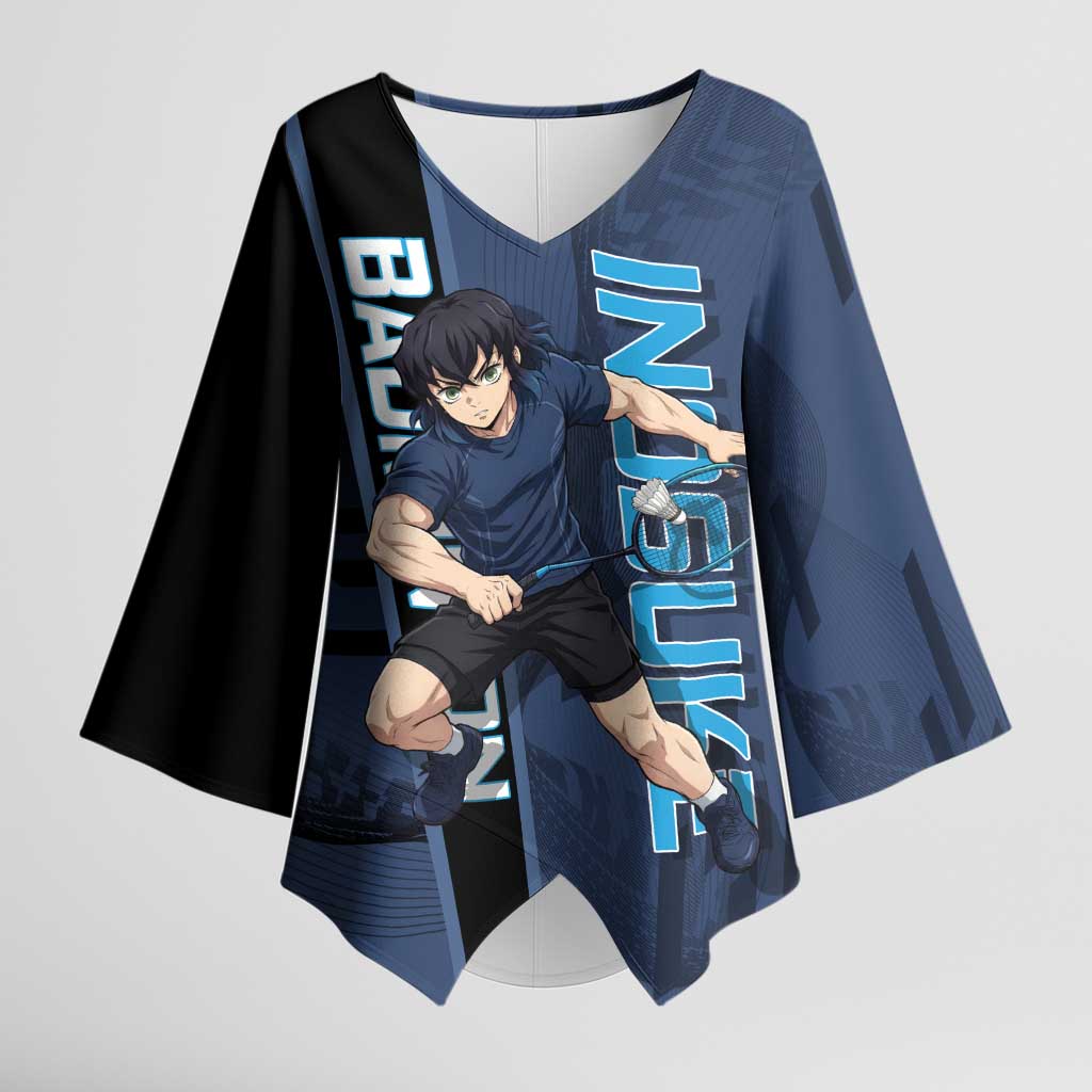 Personalized Inosuke Blue Lock Kimono Sleeve Blouse Crossover Badminton Design with Action Pose - The Mazicc