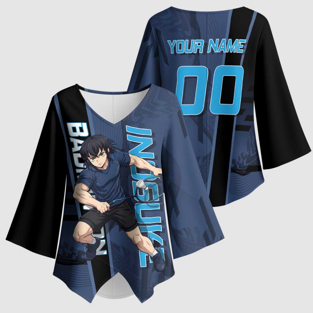 Personalized Inosuke Blue Lock Kimono Sleeve Blouse Crossover Badminton Design with Action Pose - The Mazicc