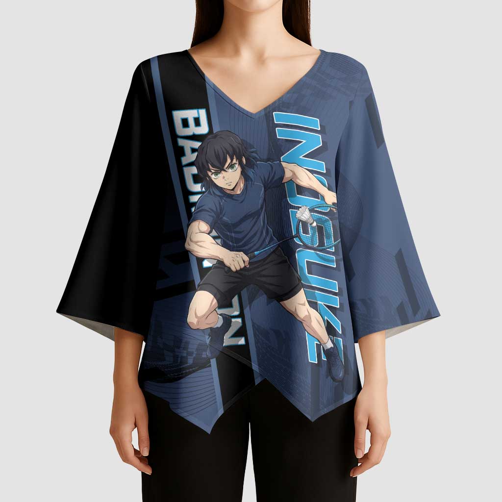 Personalized Inosuke Blue Lock Kimono Sleeve Blouse Crossover Badminton Design with Action Pose - The Mazicc