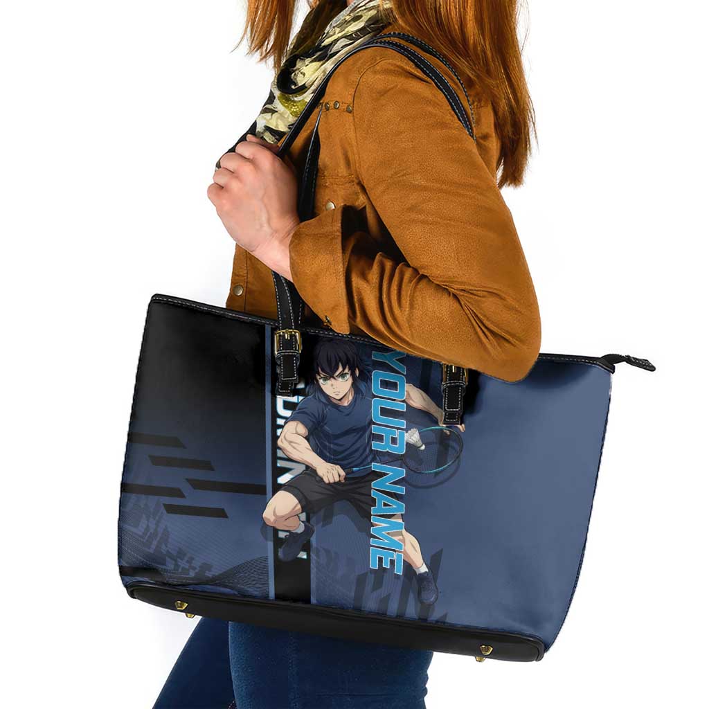 Personalized Inosuke Blue Lock Leather Tote Bag Crossover Badminton Design with Action Pose - The Mazicc