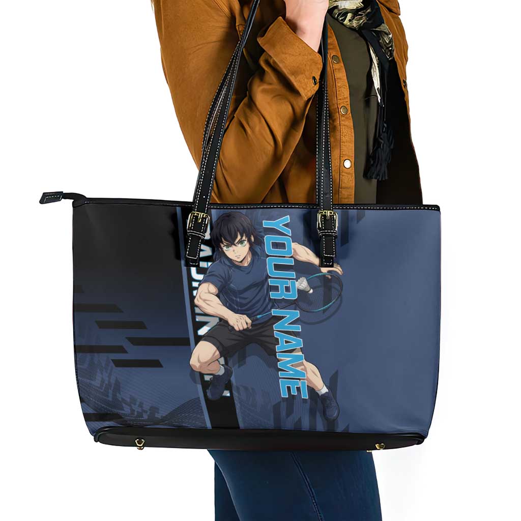 Personalized Inosuke Blue Lock Leather Tote Bag Crossover Badminton Design with Action Pose - The Mazicc