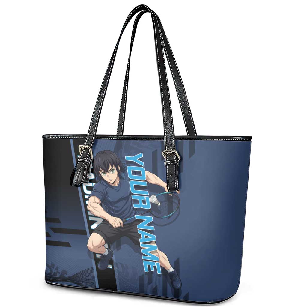 Personalized Inosuke Blue Lock Leather Tote Bag Crossover Badminton Design with Action Pose - The Mazicc