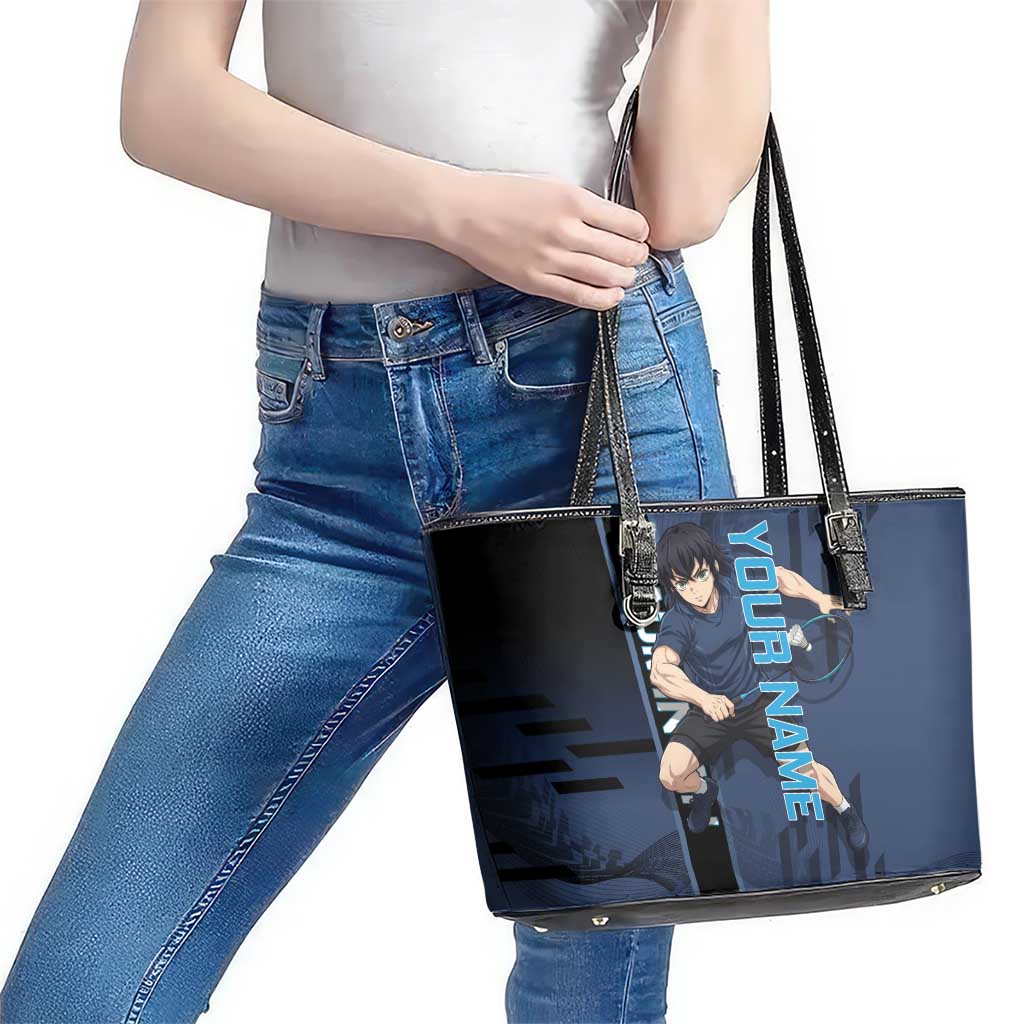 Personalized Inosuke Blue Lock Leather Tote Bag Crossover Badminton Design with Action Pose - The Mazicc