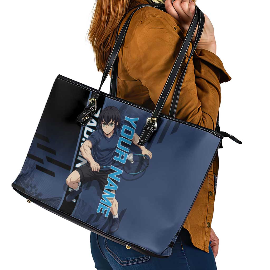 Personalized Inosuke Blue Lock Leather Tote Bag Crossover Badminton Design with Action Pose - The Mazicc