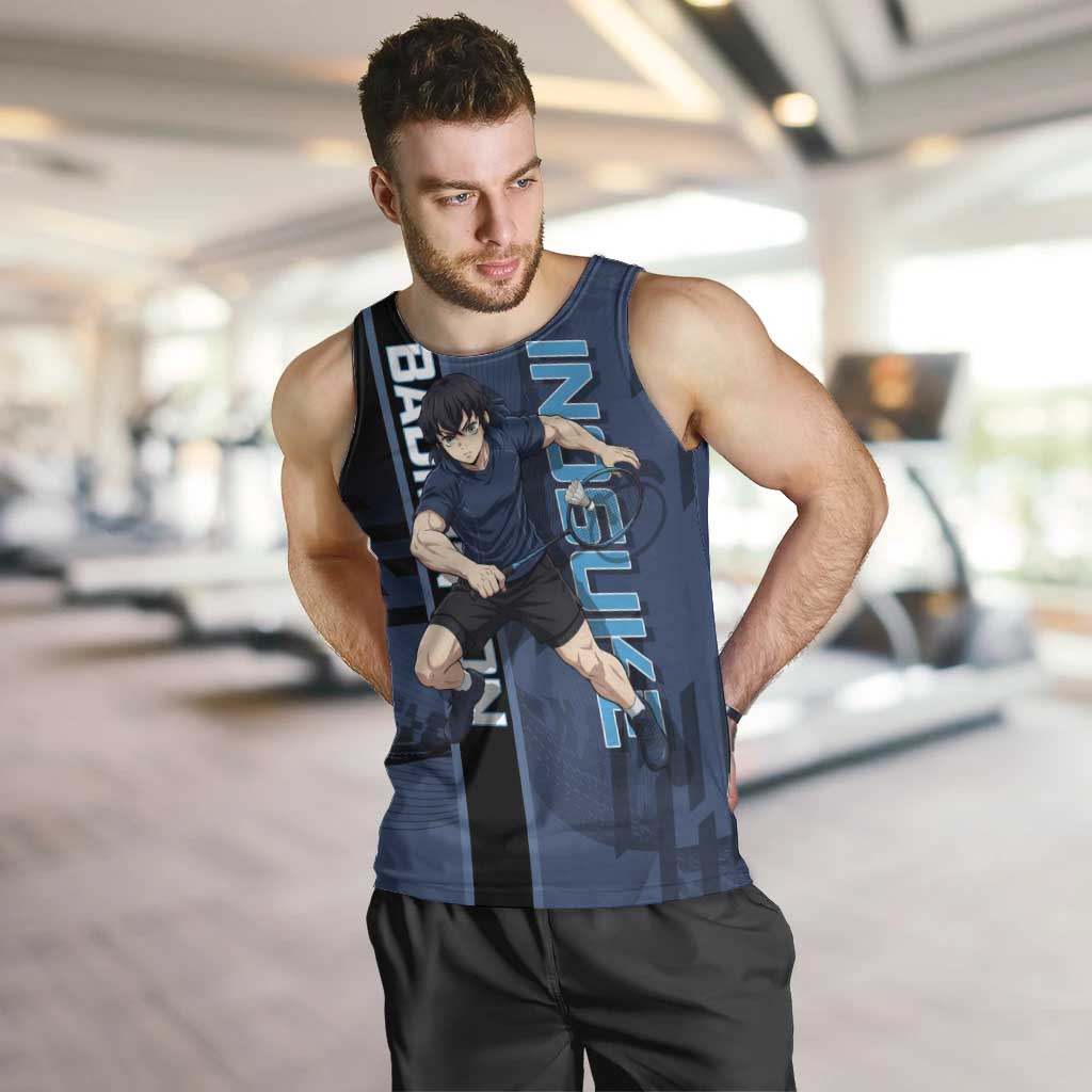 Personalized Inosuke Blue Lock Men Tank Top Crossover Badminton Design with Action Pose - The Mazicc
