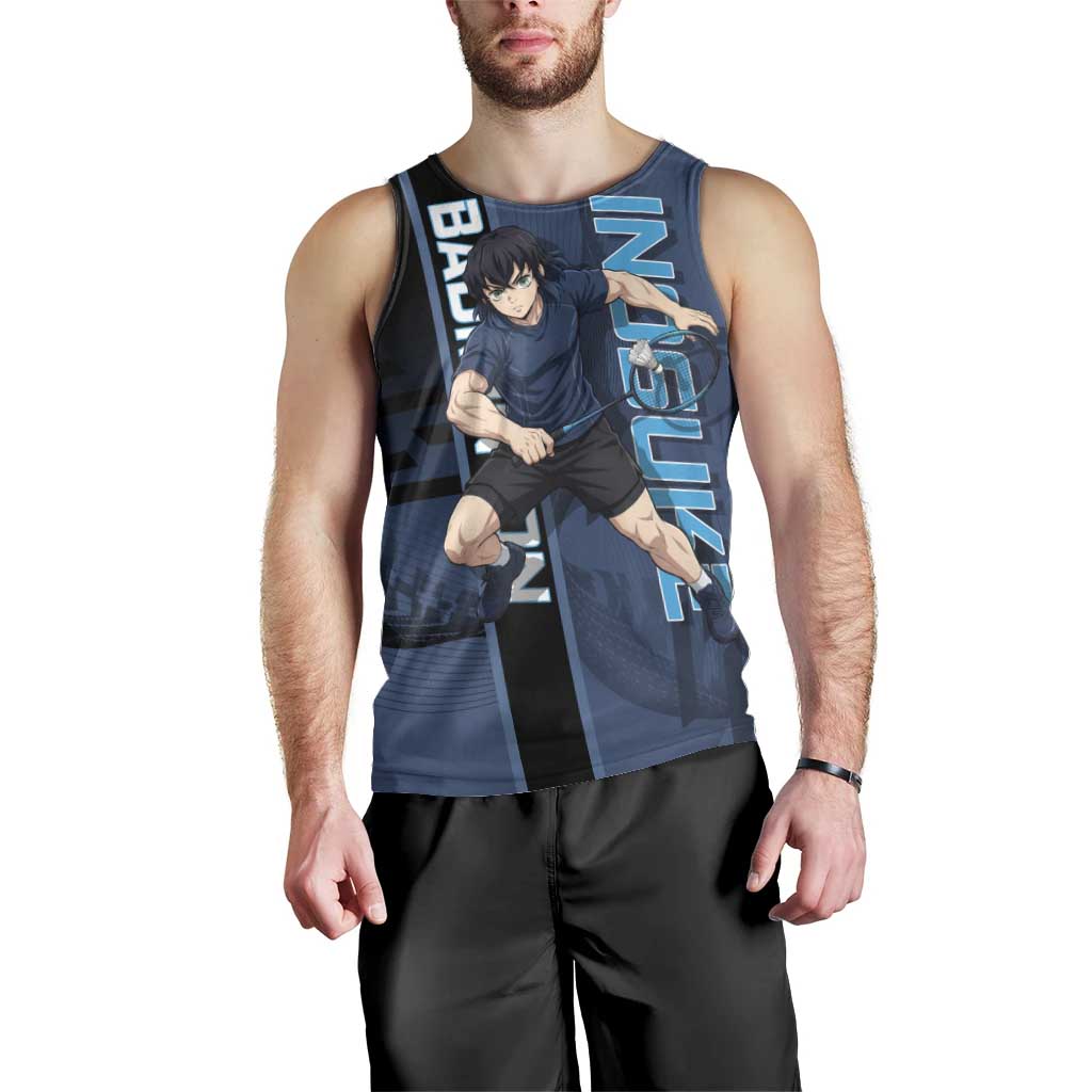 Personalized Inosuke Blue Lock Men Tank Top Crossover Badminton Design with Action Pose - The Mazicc