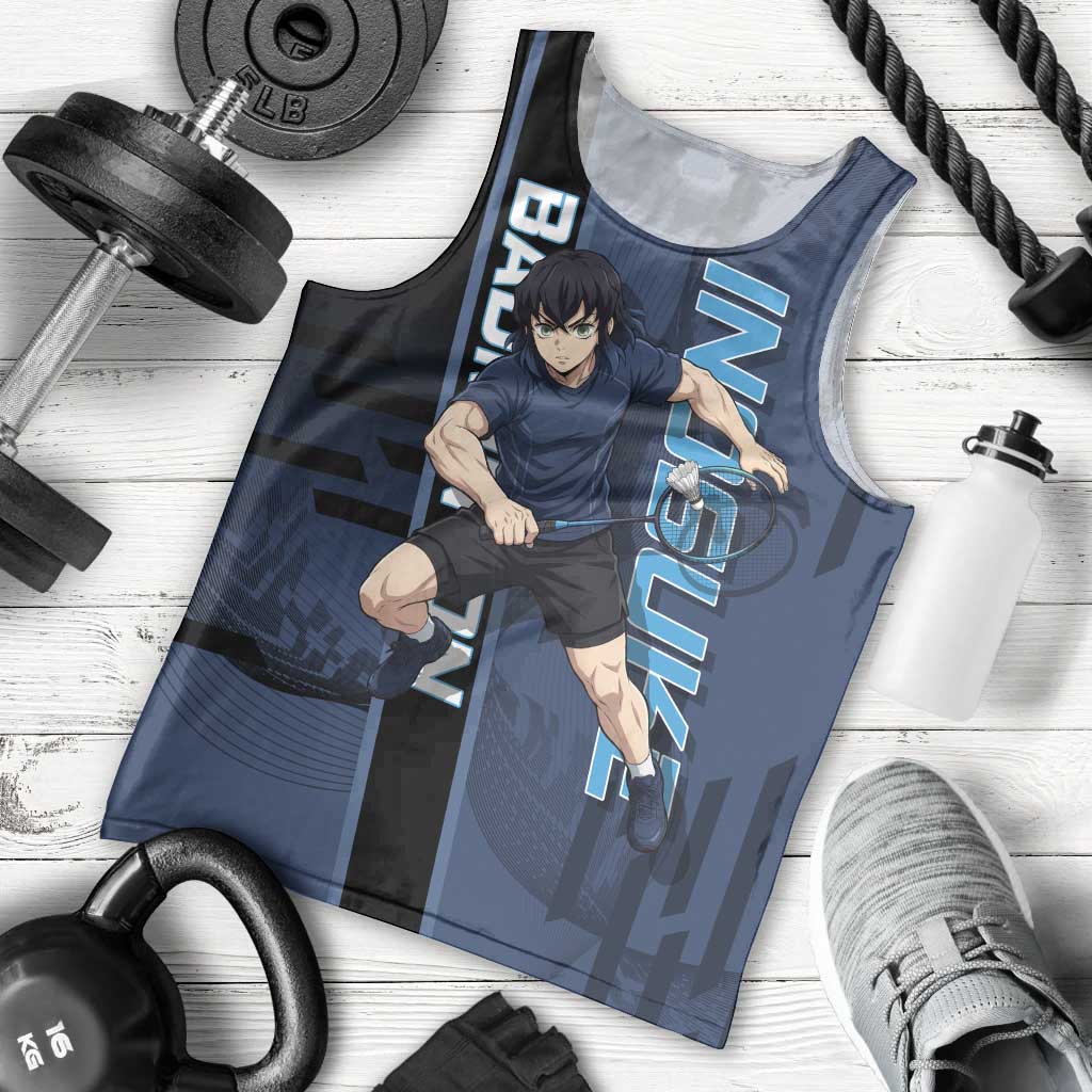 Personalized Inosuke Blue Lock Men Tank Top Crossover Badminton Design with Action Pose - The Mazicc