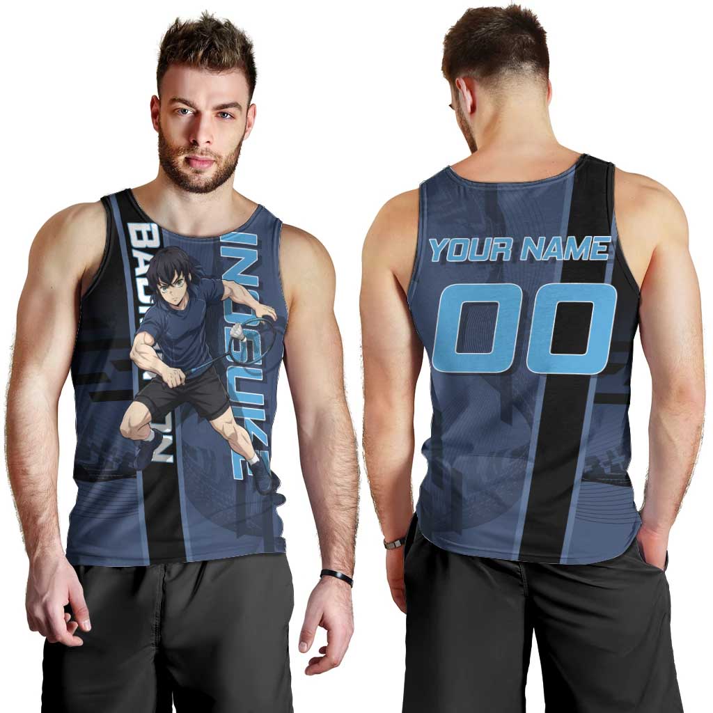 Personalized Inosuke Blue Lock Men Tank Top Crossover Badminton Design with Action Pose - The Mazicc