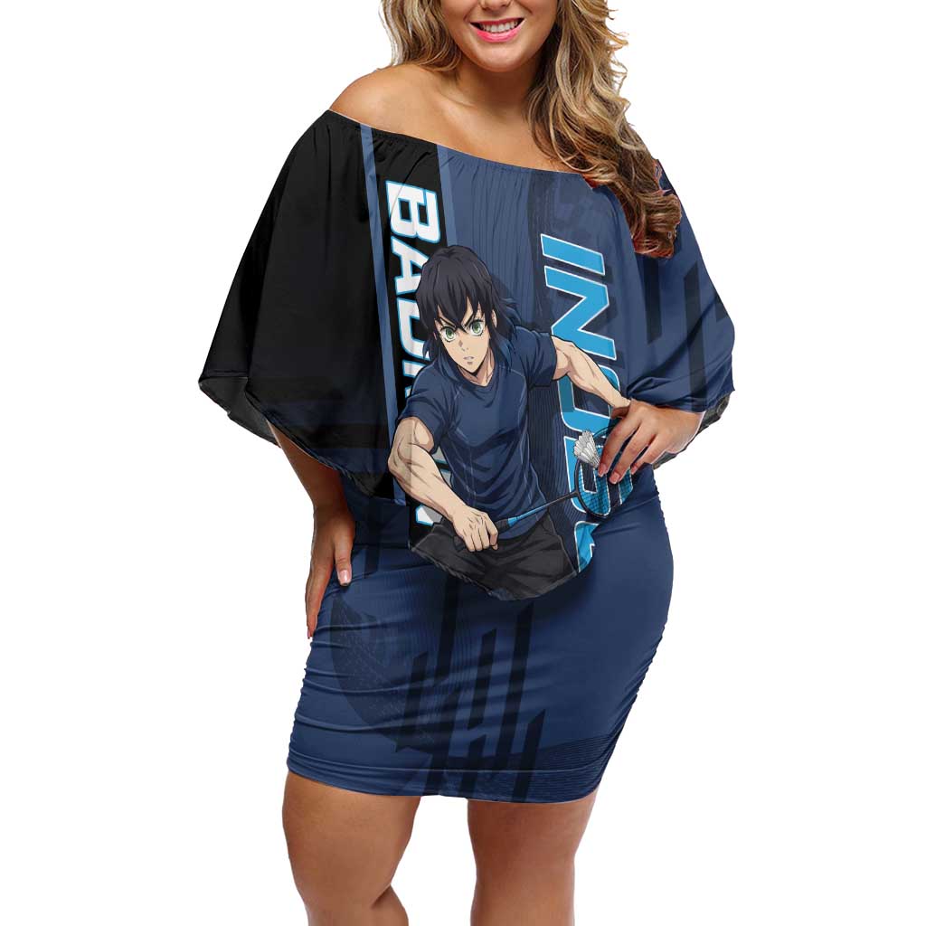 Personalized Inosuke Blue Lock Off Shoulder Short Dress Crossover Badminton Design with Action Pose - The Mazicc