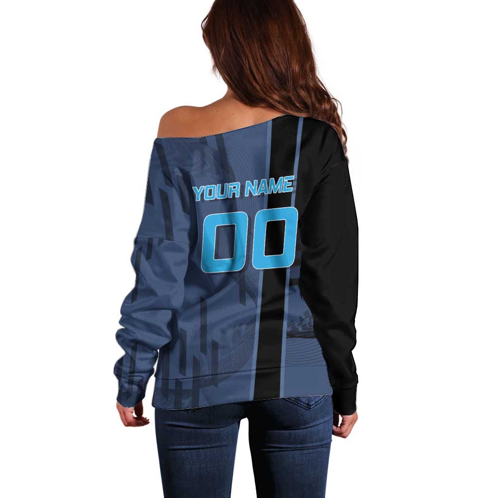 Personalized Inosuke Blue Lock Off Shoulder Sweater Crossover Badminton Design with Action Pose - The Mazicc