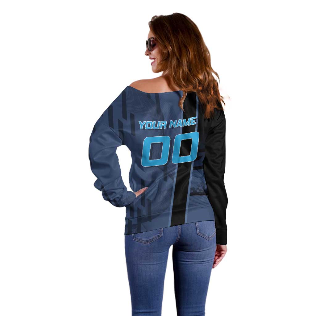 Personalized Inosuke Blue Lock Off Shoulder Sweater Crossover Badminton Design with Action Pose - The Mazicc